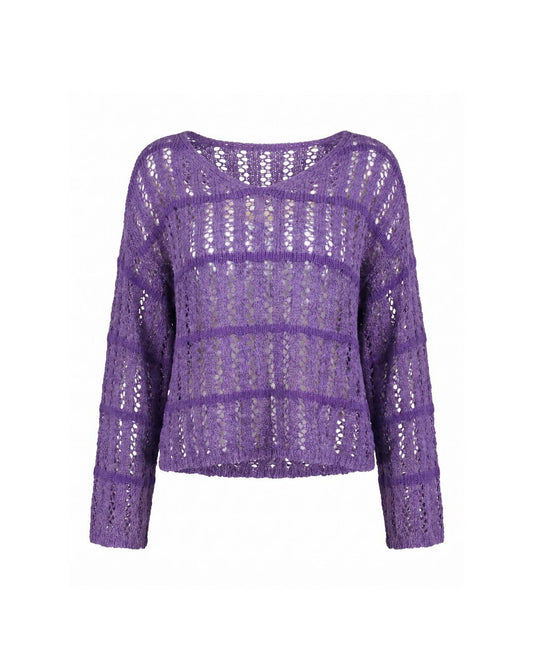 crochet-style pointelle pullover