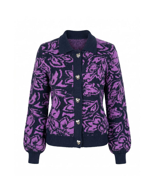 Floral jacquard all-over polo cardigan