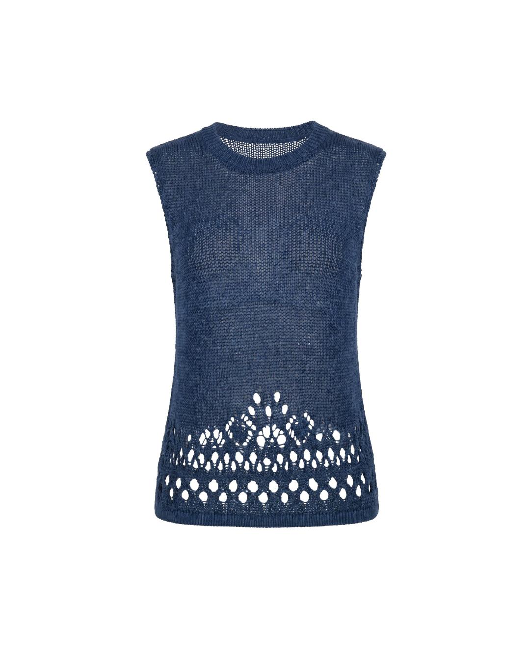 Sleeveless knit top in breathable pointelle pattern