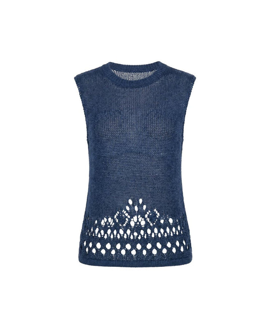 Sleeveless knit top in breathable pointelle pattern