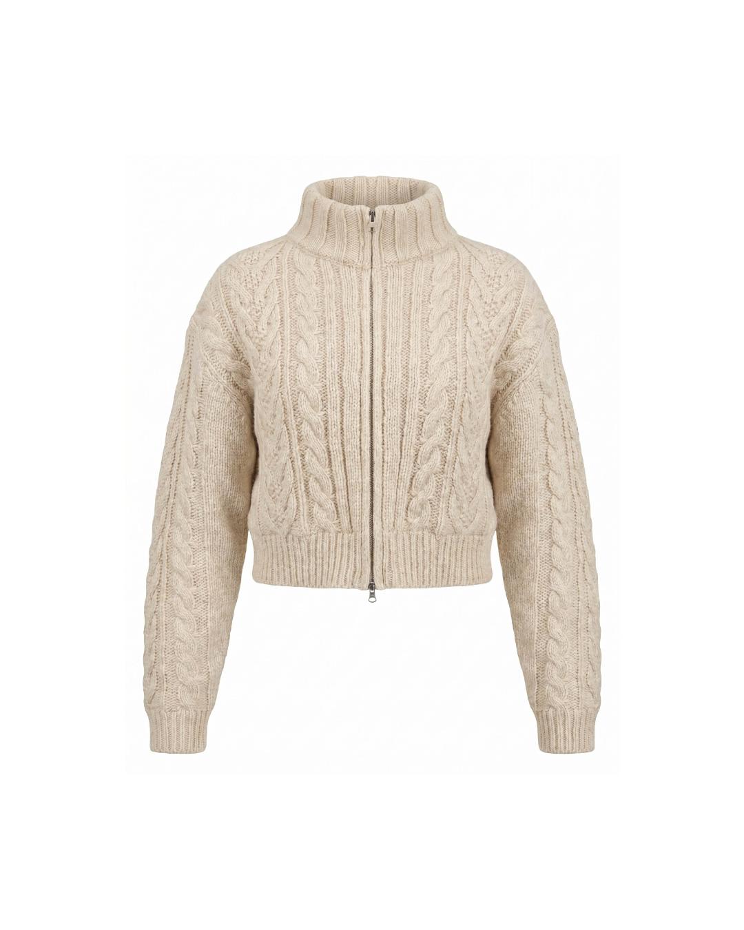 Full front zipper cable knit pullover