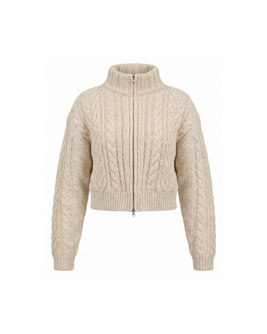 Full front zipper cable knit pullover