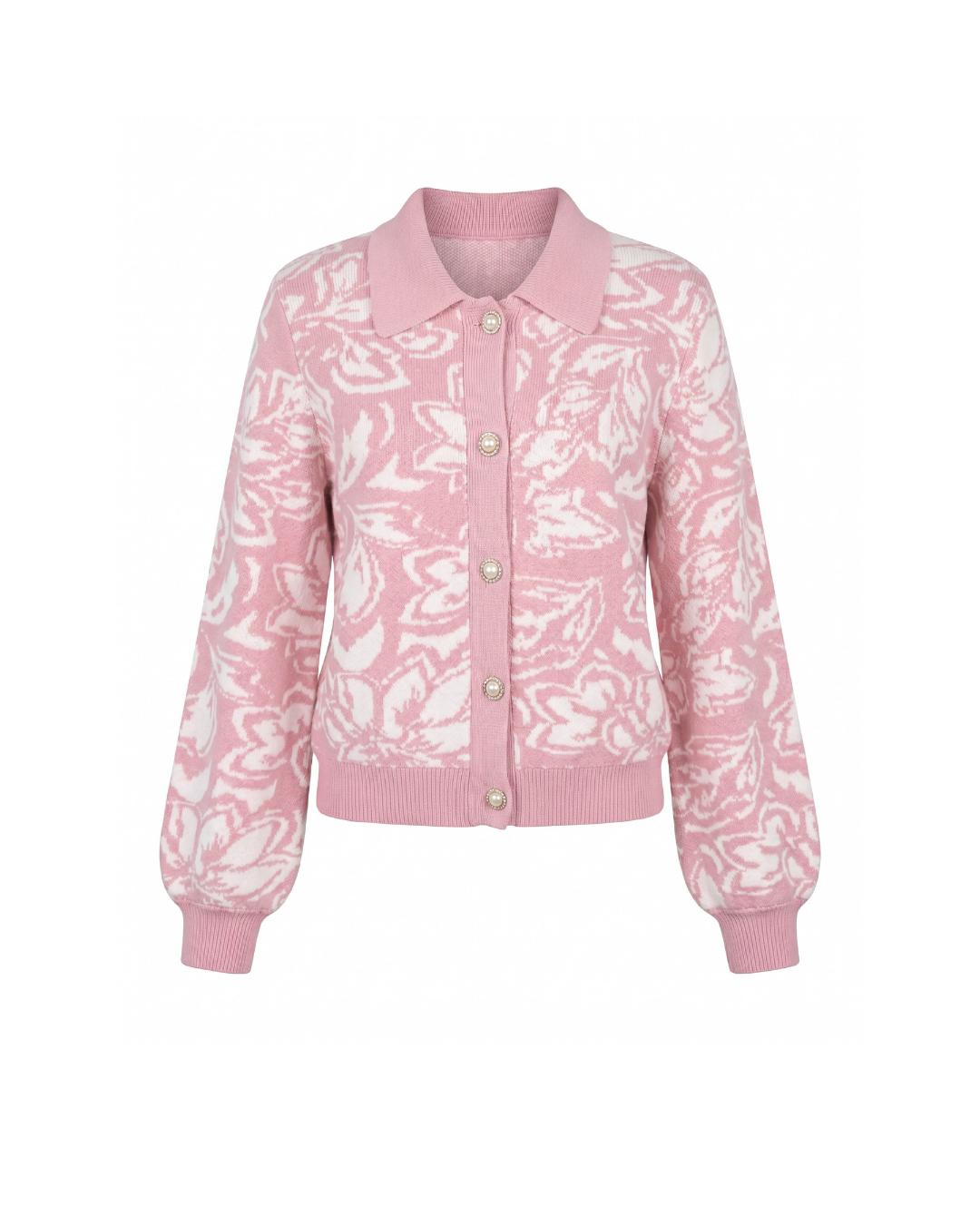 Floral jacquard all-over polo cardigan