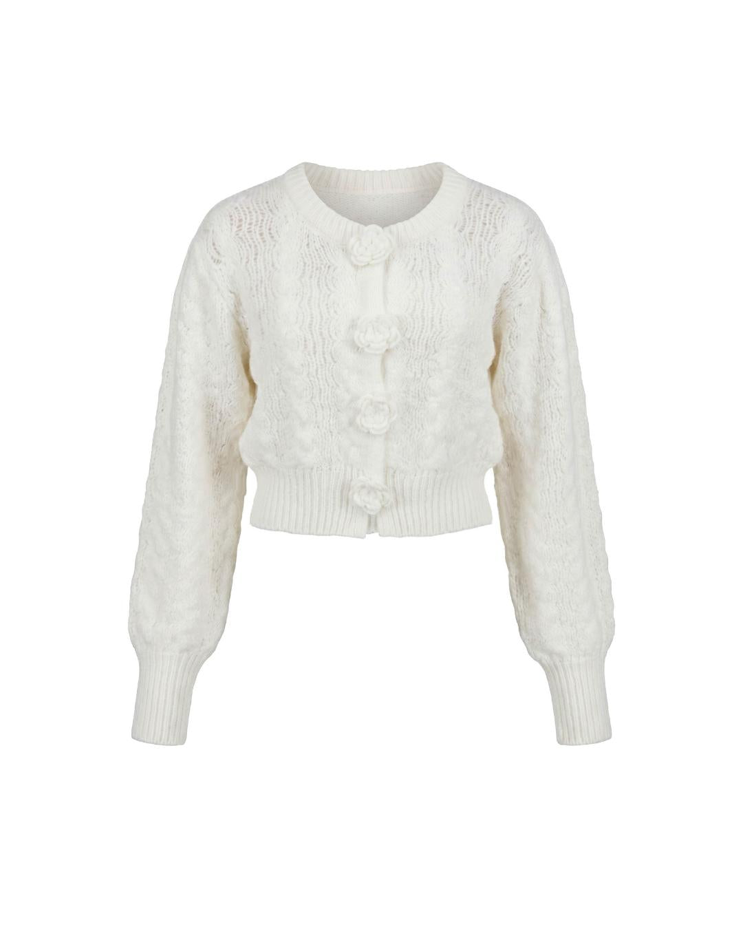 Cable cardigans hand-crochet flower buttons