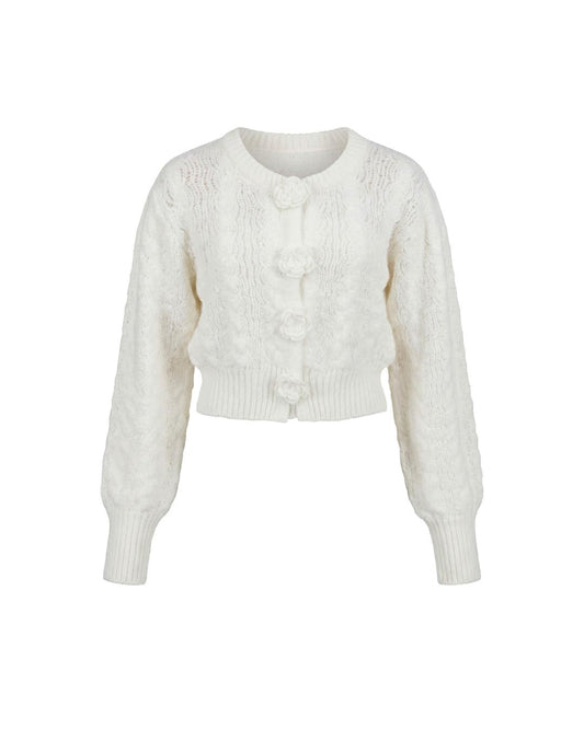 Cable cardigans hand-crochet flower buttons