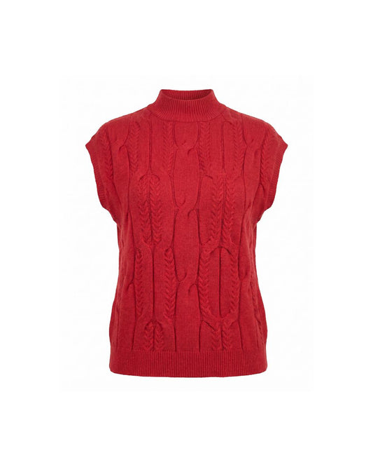 Sleeveless Chunky Cable Knit Pullover